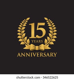 15 years anniversary wreath ribbon logo black background