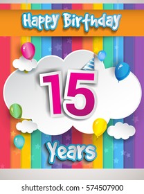 15 Years Birthday Celebration Balloons Clouds Stock Vector (Royalty ...