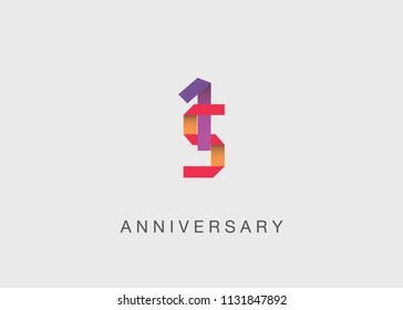 15 Years colorful Anniversary design with overlapping font number, isolated on white background