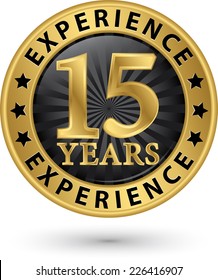 15 years experience gold label, vector illustration 