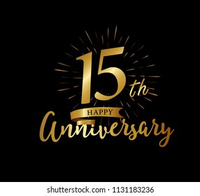 15 years gold anniversary celebration simple logo, isolated on dark background