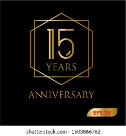 15 years gold anniversary celebration simple logo, isolated on dark background