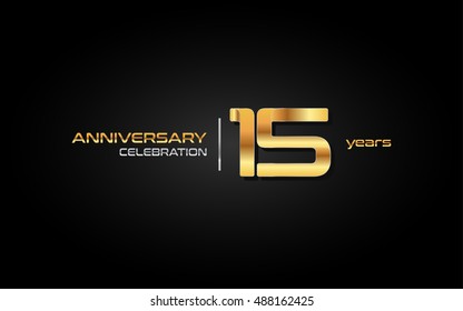 15 years gold anniversary celebration logo, isolated on dark background