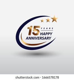 	
15 years golden happy anniversary logo celebration vector graphic