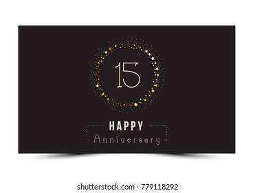 15 years Happy Anniversary card template with gold stars.