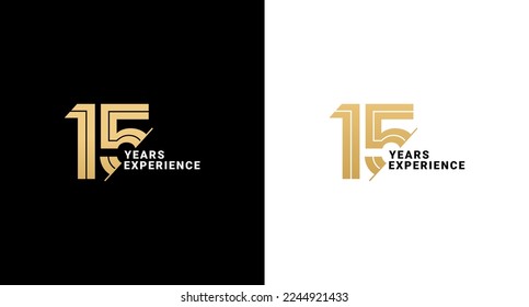 15 years logo or 15 years experience logo vector on white and black background. Logos 15 years experience. Suitable for marketing logos related to 15 years of experience in the business or industry.