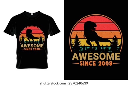 15 años de edad increíble desde 2008 15º cumpleaños niñas Dinosaurio T Rex Retro T-Shirt