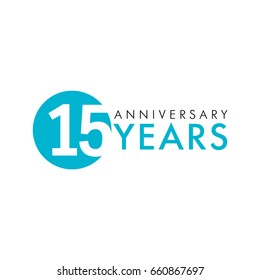 15 years old round logo. Anniversary year of 15 th vector key numbers. Greetings, ribbon, celebrates. 