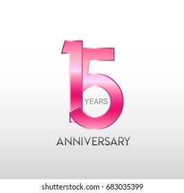 15 years pink anniversary. with overlapping number. for business, corporate, wedding, love, valentine logo celebration