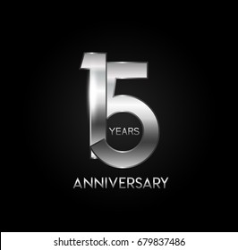15 years silver anniversary celebration overlapping number logo, isolated on dark background