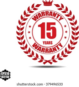 15 years warranty, Label, Sticker or Icon Isolated on White Background.Vector