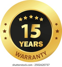 15 years Warranty Seal, warranty seal in Golden, fifteen years warranty seal stamp, Gold sealed warranty label