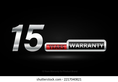 15 years warranty silver logo isolated on black background, vector design for product warranty, guarantee, service, corporate, and your business.