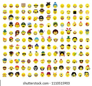150 Creative funny flat style, emoji,smiley emoticons