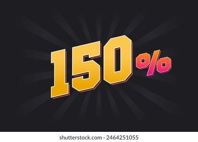 150% discount banner with dark background and yellow text. 150 percent sales promotional design.