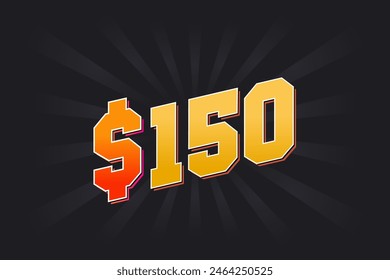 150 Dollar American Money Vektorgrafik Textsymbol. $150 USD Vereinigte Staaten Dollar Aktien-Vektorgrafik