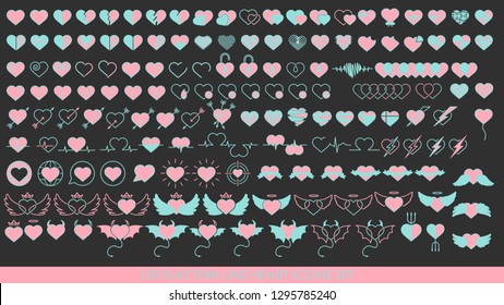 150 FLAT THIN LINE HEART ICONS SET