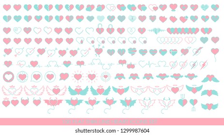 150 FLAT THIN LINE HEART ICONS SET