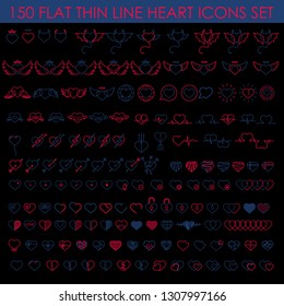 150 FLAT THIN LINE HEART ICONS SET