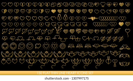 150 FLAT THIN LINE HEART ICONS SET