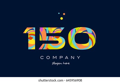150 number digit numeral logo. colored colorful rainbow acrylic modern creative vector icon design template.