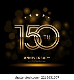 150 year anniversary celebration. Anniversary logo design with double line and golden text concept. Logo Vector Template Illustration