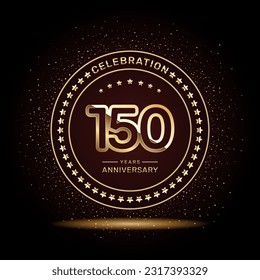 150 year anniversary logo design with double line numbers in gold color, vector template