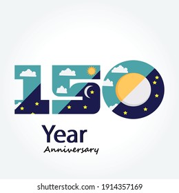 150 Year Anniversary Logo Vector Template Design Illustration blue and white