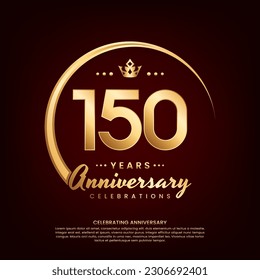 150 year anniversary template design with golden number and ring for birthday celebration event, invitation, banner poster, flyer, and greeting card, vector template