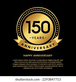 150 years anniversary banner with luxurious golden circles and halftone on a black background and replaceable text speech