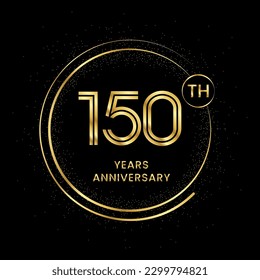 150 years anniversary with golden circle glitter and double circle line vector template