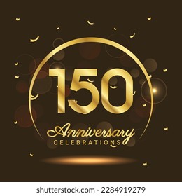 150 years anniversary Half moon anniversary with confetti and a light gold effect on a black and brown background