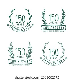 150 years anniversary logo collection. 150th years anniversary celebration hand drawn logotype. Vector and illustration.