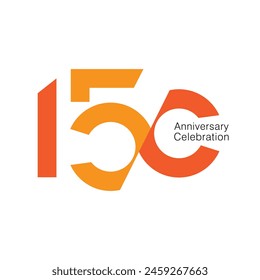 150, 150 Years Anniversary Logo, Orange Colour, Vector Template Design element for invitation, Anniversary, greeting card illustration.