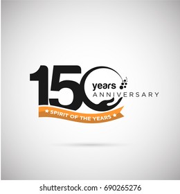 150 Years Anniversary Logo Template with ribbon