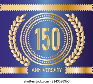 150 years anniversary logo. Vector and illustration in gold and blue background