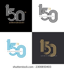 150 years anniversary vector number icon, birthday logo label, black, white and colors with stripe number