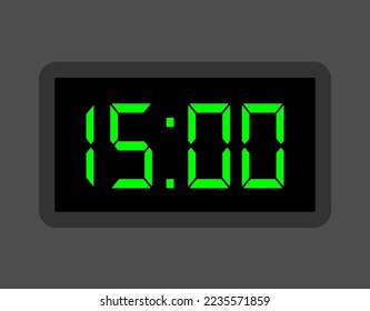 15:00 hours digital clock. Alarm clock design for schedule. Timer icon with digital numbers for appointments and business