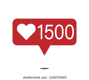 1500 likes. red social network notification icon with heart. vector illustration