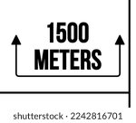 1500 meters. Vector with marked distance and black arrow. Unit of measurement in meters for marking