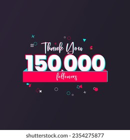 150K followers banner for social media followers and subscribers. Thank you 150 thousand  followers vector template for network, social media friends and subscribers.