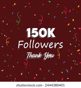 150k followers thank you colorful celebration template. social media 150000 followers achievement congratulation