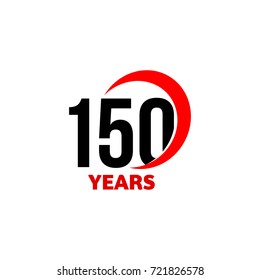 150th Anniversary abstract vector logo. One hundred fifty Happy birthday day icon. Black numbers in red arc with text 150 years.