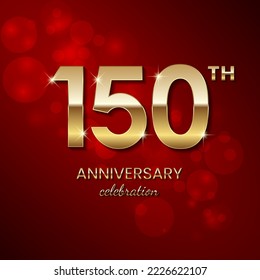 150th Anniversary Celebration. Golden number 150 with sparkling confetti and glitter for celebration events, wedding, invitation, greeting card. Vector illustration EPS10