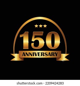 150th Anniversary Celebration Logo. Gold Elegant Anniversary Template Design, Vector template logo