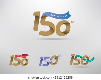 Logotipo de celebración del 150 aniversario con número alternativo y diseño de cinta