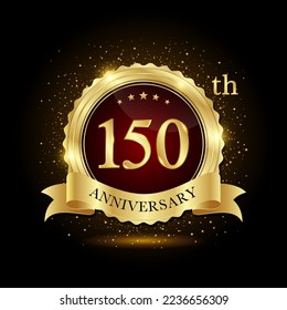150th Anniversary. Emblem Design with Golden Ring and Ribbon. Vector Illustration