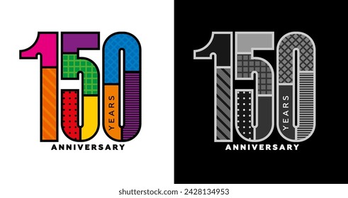 150th anniversary, 150th anniversary logo set, one hundred and fifty year anniversary, colorful logo for celebration, invitations, congratulations, web template, flyer and booklet, retro