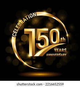 150th Anniversary Logo, Template design for anniversary celebration with golden ring and text, vector illustration