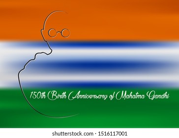 150th Birth Anniversary of Mahatma Gandhi, single line sketch creative vector illustration for 2nd October Gandhi Jayanti with nice and beautiful design, vector isolated on Indian flag background